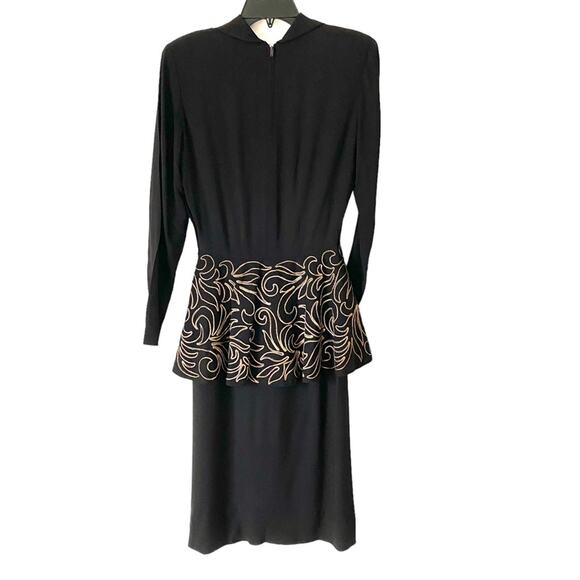 Paul Sachs Vintage 1950s Vintage Black Gold Dress with Removable Peplum medium - Picture 10 of 10